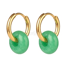 Rondelle Natural Malaysia Jade Beded Hoop Earrings, 304 Stainless Steel Jewelry for Women