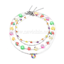 Beaded Necklaces & 304 Stainless Steel Satellite Chain Necklace Sets, with Glass Seed Beads and Polymer Clay Beads