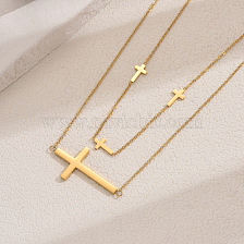 Stainless Steel Double Layer Cross Pendant Necklace Hip-hop Punk Style.