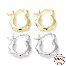 Rhodium Plated 925 Sterling Silver Hoop Earrings, Faceted Hexagon Earring, with 925 Stamp