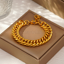 Stylish Retro Stainless Steel Wide Chain Bracelet for Daily Unisex Couples