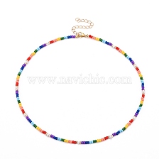 Glass Seed Beads Beaded Necklaces, with Brass Curb Chains