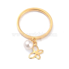 Dual-use Items, 304 Stainless Steel Finger Rings or Pendants, with Plastic Round Beads, Butterfly, White