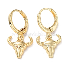 Brass Dangle Leverback Earrings, Cattle Head