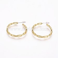 Semicircular Brass Cable Chain Stud Earrings, Half Hoop Earrings, with 925 Sterling Silver Pin and Plastic Ear Nuts, Long-Lasting Plated