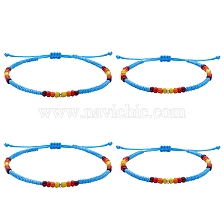 4Pcs 4 Style Glass Seed & Brass Braided Bead Bracelets and Anklets Set, Friendship Jewelry for Women