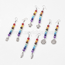 Gemstone Chakra Dangle Earrings, with Brass Earring Hooks and Alloy Pendants, Mixed Shape