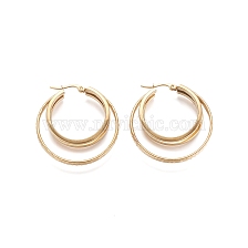 304 Stainless Steel Triple Hoop Earrings, Hypoallergenic Earrings, Multi-Layer Earrings, Textured, Ring, Golden, 40x38x7mm, Pin: 1x0.6mm