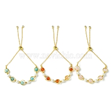 3Pcs 3 Style Brass Slider Cable Chain Bracelets, Pearl & Natural Gemstone Beaded Bracelet for Women