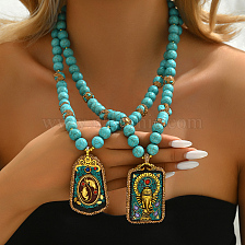 Luxurious Natural Turquoise Pendant Necklace for Women's Banquet Party Gift.