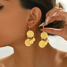 Vintage Coin Tassel Earrings for Women, 18K Gold Plated, Fashionable and Elegant.