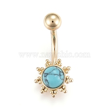 Piercing Jewelry, Brass Navel Ring, Belly Rings, with Synthetic Turquoise & Stainless Steel Bar