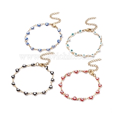 Enamel Heart with Evil Eye Link Chains Bracelet, 304 Stainless Steel Jewelry for Women