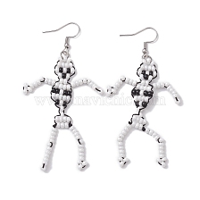 Handmade Seed Beads Dangle Earrings, Halloween Skeleton