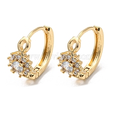 Brass with Clear Cubic Zirconia Hoop Earrings, Flower