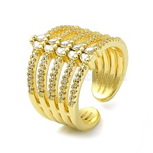 Brass with Cubic Zirconia Open Cuff Ring, Multi Lines Wide Band Rings