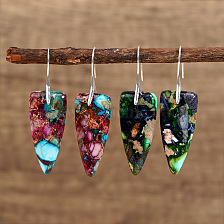 Bohemian Natural Stone Triangle Blue Emperor Earrings Jewelry.