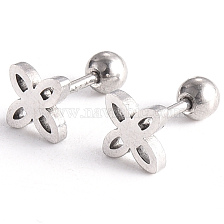 201 Stainless Steel Flower Barbell Cartilage Earrings, Screw Back Earrings, with 304 Stainless Steel Pins