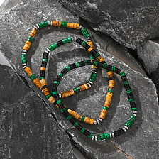 Retro Design Beaded Peacock Stone Black Onyx Gemstone Men's Bracelet Set