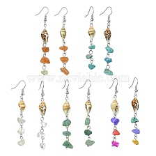 Natural & Synthetic Gemstone Chip Dangle Earrings, Spiral Shell Jewelry for Women