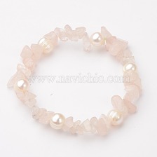 Gemstone Chip Stretch Bracelets, with Grade B Potato Freshwater Pearl Beads, 55mm