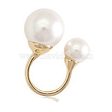 Real 18K Gold Plated Brass Cuff Rings, Open Rings, with Pearl, 15.25mm