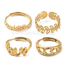 304 Stainless Steel Finger Rings, Letter/Leaf/Heart Ring for Women, Golden