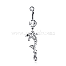 Piercing Jewelry, Brass Cubic Zirconia Navel Ring, Belly Rings, with 304 Stainless Steel Bar, Lead Free & Cadmium Free, Dlophin