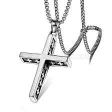 Tibetan Style Stainless Steel Pendant Necklaces, Cross