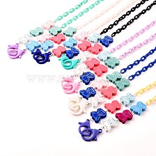 Printed Elephant Natural Dyed Wood Beaded Necklaces, Handbag Chains, with Plastic Cable Chains