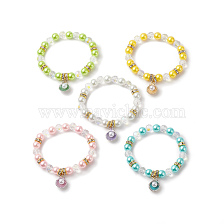 Alloy Enamel Shell Charms Stretch Bracelet, Glass Pearl Beaded Adjustable Bracelet for Kids