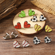 Wooden stud earrings with love heart design, versatile and fashionable.