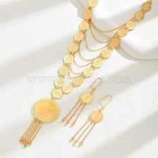 Golden Udan Rose Patterned Tassel Earrings Necklace Set for Women