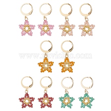 Star Glass Seed Braided Dangle Earrings, 304 Stainless Steel Leverback Earring for Women