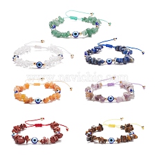 Natural Gemstone Chips & Resin Evil Eye Braided Bead Bracelet, Gemstone Adjustable Bracelet for Women