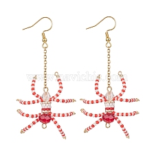 Halloween Spider Dangle Earrings, Seed Beads Long Drop Earring with 304 Stainless Steel Earring Hooks