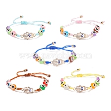 Resin Evil Eye Braided Bead Bracelet, Crystal Rhinestone Hamsa Hand Link Bracelet for Women