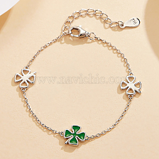 S925 Silver Green Lucky Four-leaf Clover Bracelet Sweet Cute Hollow Leaf