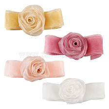 4Pcs 4Colors Cloth Rose Ribbon Chokers, Organza Flower Necklace for Women