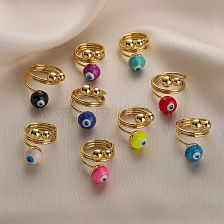 Simple Style Streetwear Devil'S Eye Copper Enamel Plating 18K Gold Plated Open Rings