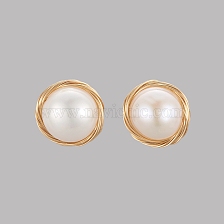 Stud Earrings, with Natural Cultured Freshwater Pearl, Brass Ear Nuts and 304 Stainless Steel Stud Earring Findings, Golden, 11.5~12.5x10~10.5mm, Pin: 0.8mm