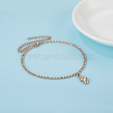 Stainless Steel Seashell Pendant Anklet, Rose Gold Plated Vacation Style Jewelry.