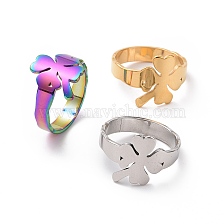 201 Stainless Steel Clover Finger Ring, Wide Ring for Women