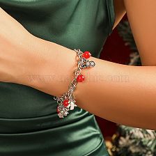 Cute Vintage Style Christmas Tree Bell Elk Alloy Glass Bead Iron Christmas Women's Bracelets