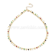 Brass Handmade Colorful Glass Beaded Necklaces, with 304 Stainless Steel Heart Charms, Lobster Claw Clasps