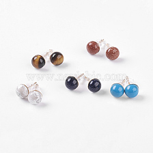 Natural & Synthetic Mixed StoneEar Studs, with Iron Findings, Half Round