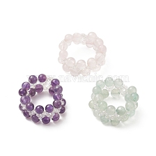 Natural Gemstone & Glass Braided Beaded Stretch Ring for Women