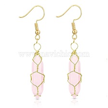 Crystal Hexagon Handmade Copper Wire Wrapped Earrings Natural Stone Column Earrings