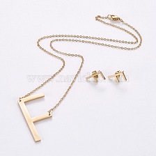 304 Stainless Steel Jewelry Sets, Stud Earring and Pendant Necklaces, Alphabet, Golden