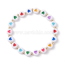 Heart Pattern Flat Round Acrylic Beads Stretch Bracelet for Kid